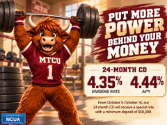 Certificate Promotion 4.35% Div with 4.44% APY. Minimum deposit $50,000